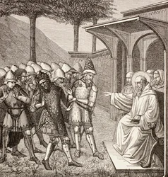Ua faitioina e St Benedict o Nursia le Tupu o le Ostrogoths, c.1880 swed